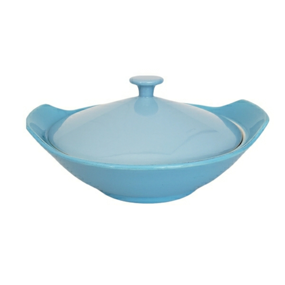 MCM 1950's Blue Palissy Ceramic Lidded Serving Bowl